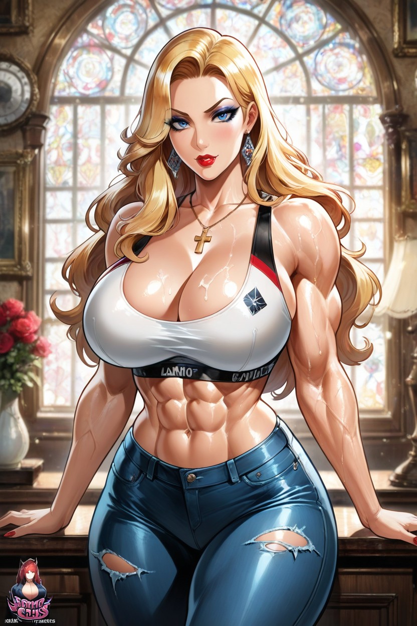 Shoulders, Ripped Abdominal Muscles, Curvy Hentai AI Porn