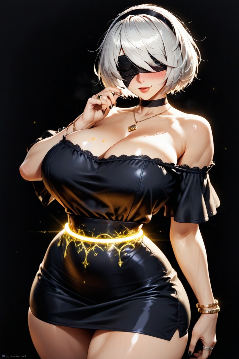 Wolf Cut, Medium Breast, Dark Backlit Hentai AI Porn