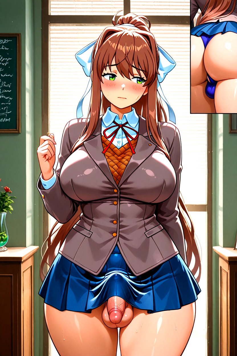 Brown Hair, Green Eyes, Balls Visible Hentai IA