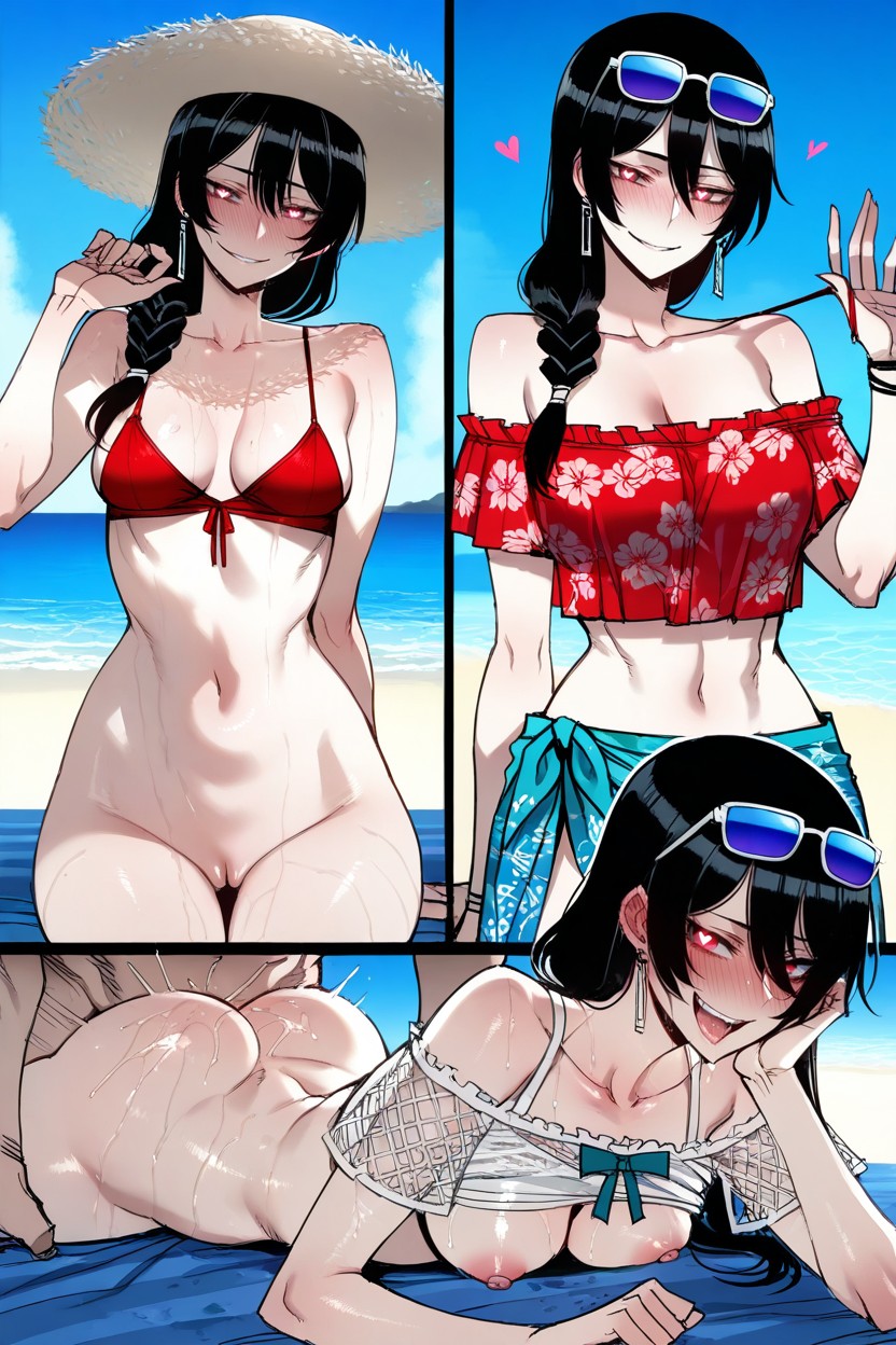 Hair Fully Wet, Smiling Mouth Open, Charming Face Hentai AI Porn