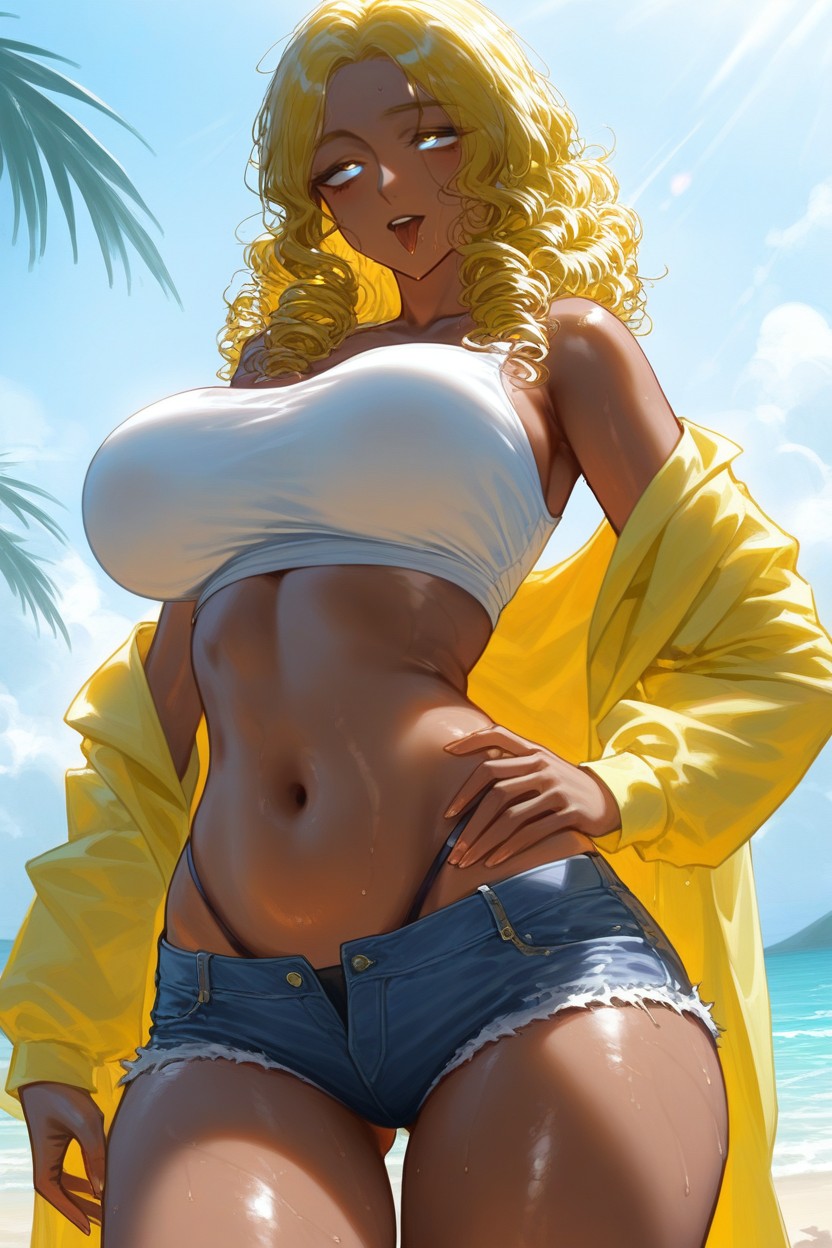 Art Style & Lighting Quality, Knit Crop Top With Long Sleeves Covering The Arms And Forearms, Large Breast Hentai AI Porn