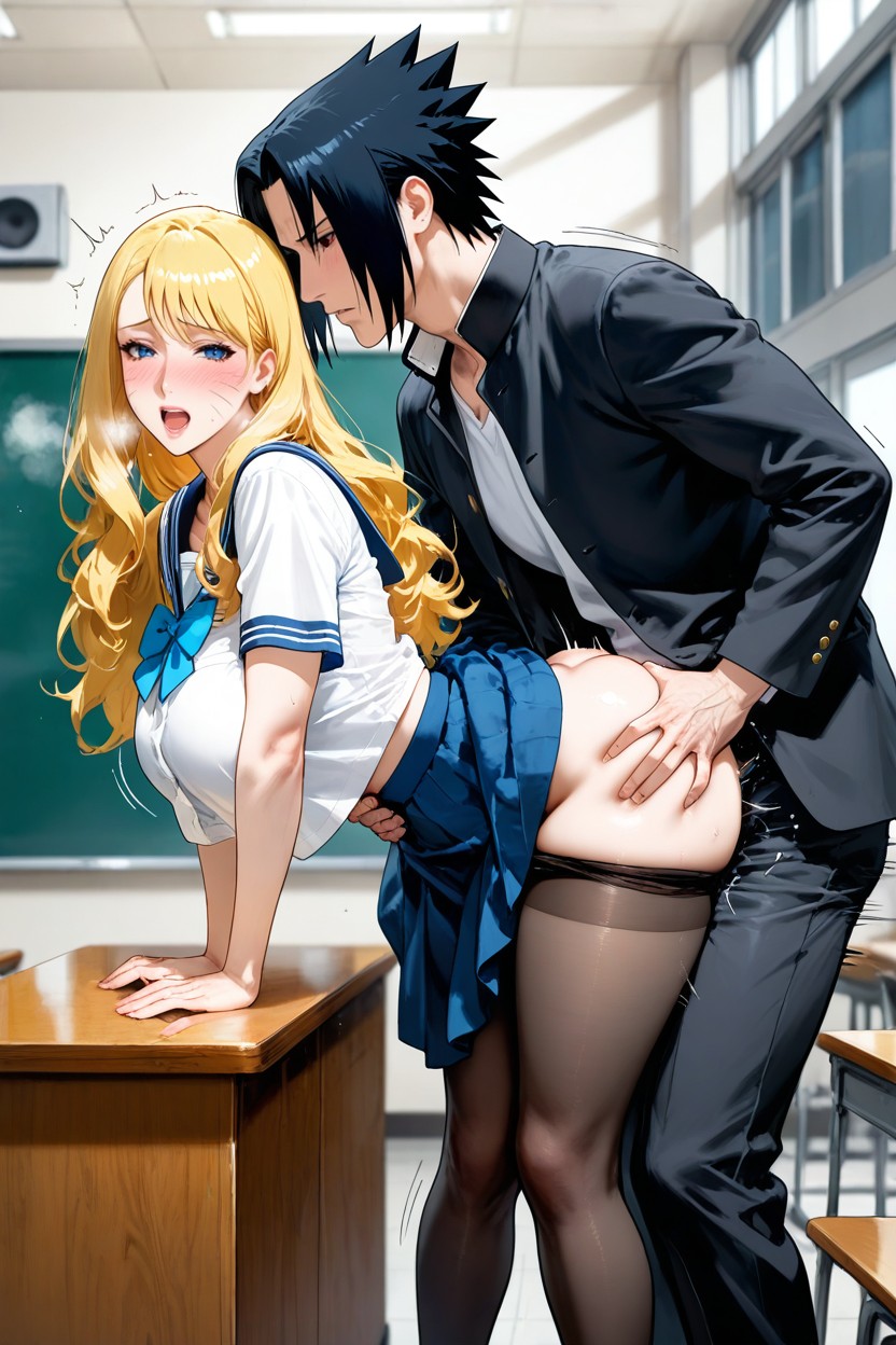 Black Gakuran, Breasts Exposed And Hanging, Intense Dark Eyes Hentai AI Porn