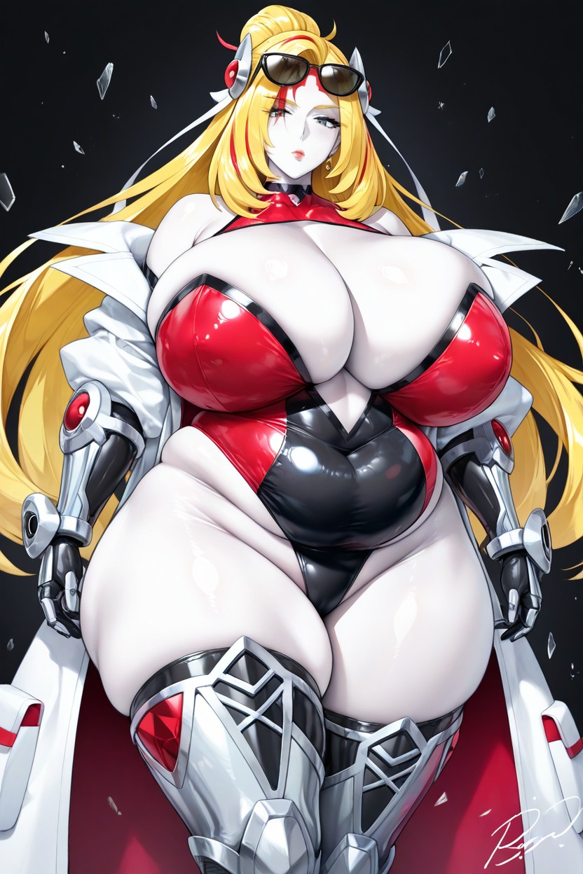 Excessive Hyper Fat Thighs, Bare Shoulders, Large Shattered White Scientist Coat Hentai AI Porn