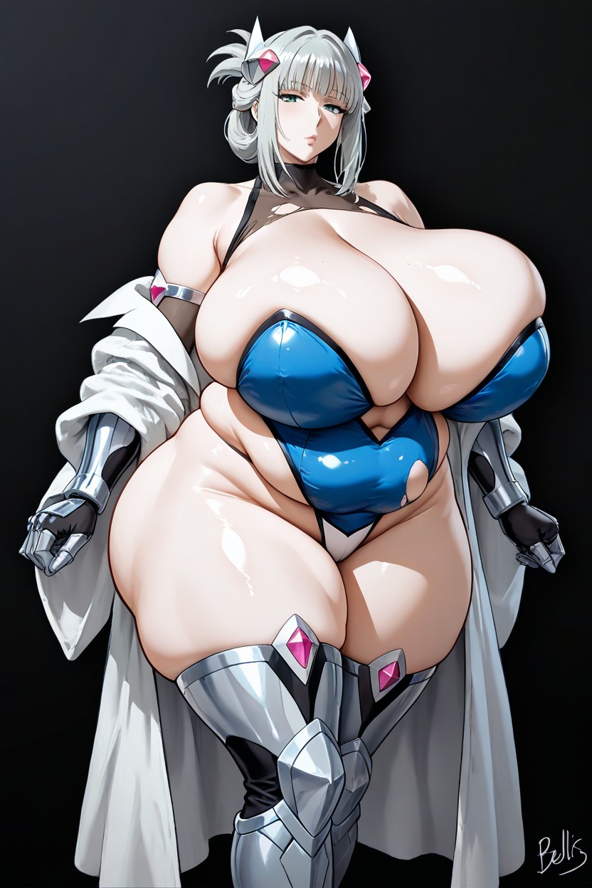 Professor Bellis From Pokemon Gray Hair With Intense White Streaks Hairstyle, Front View, Signature Professor Bellis From Pokemon Head Accessories Hentai AI Porn