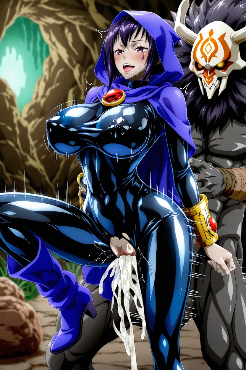 Dark Purple Hooded Cloak, Nel-zel Formula Art Style, Orgasmic Face Hentai AI Porn