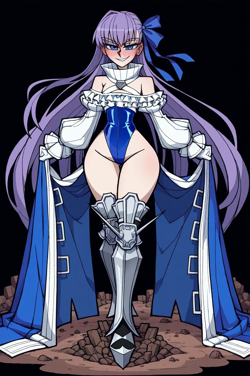 Blue Leotard Digging Into Skin, Multiple Layers Of Frills, Simple Black Background Hentai AI Porn