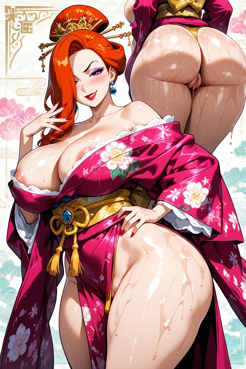 Simple Japanese Background, Pose, Shogun Men Staring At Her Hentai AI Porn