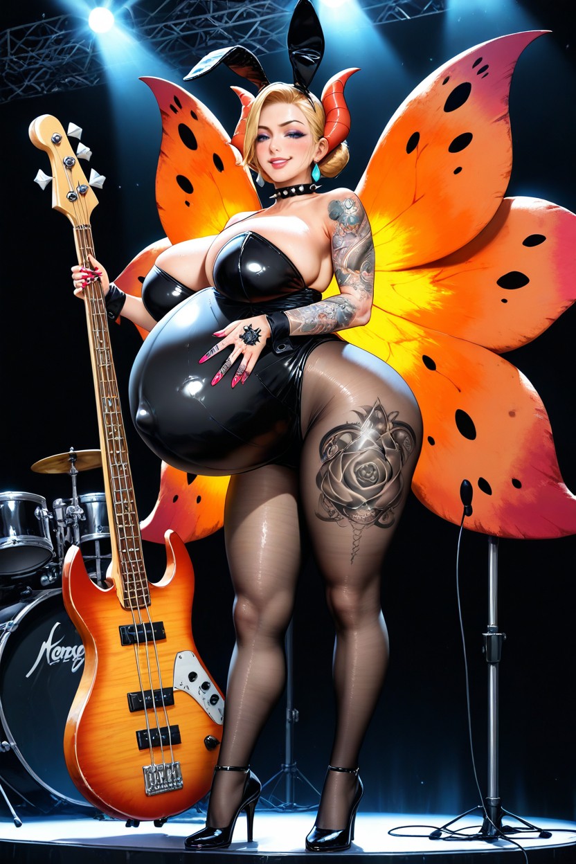 Horny, Bunny Costume, Holding Bass Guitar Hentai AI Porn