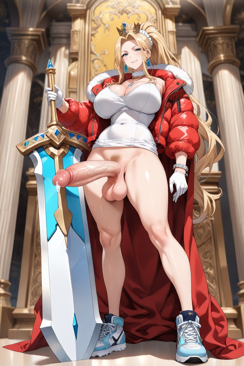 Wearing Red Down Jacket, Looking At Viewer, Solo Hentai AI Porn