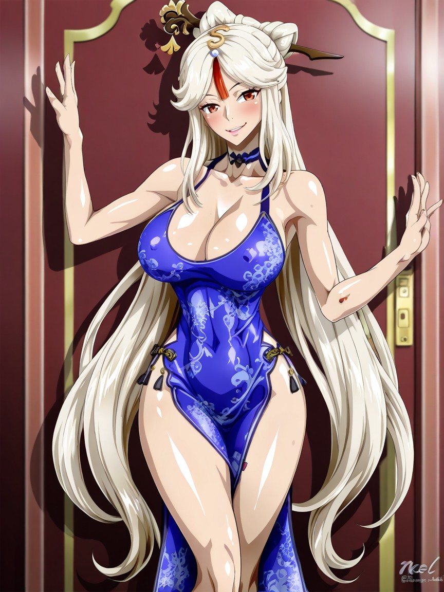 Perfectly Circular Boobs, Seductive Gaze, Bedroom Doorway Hentai AI Porn