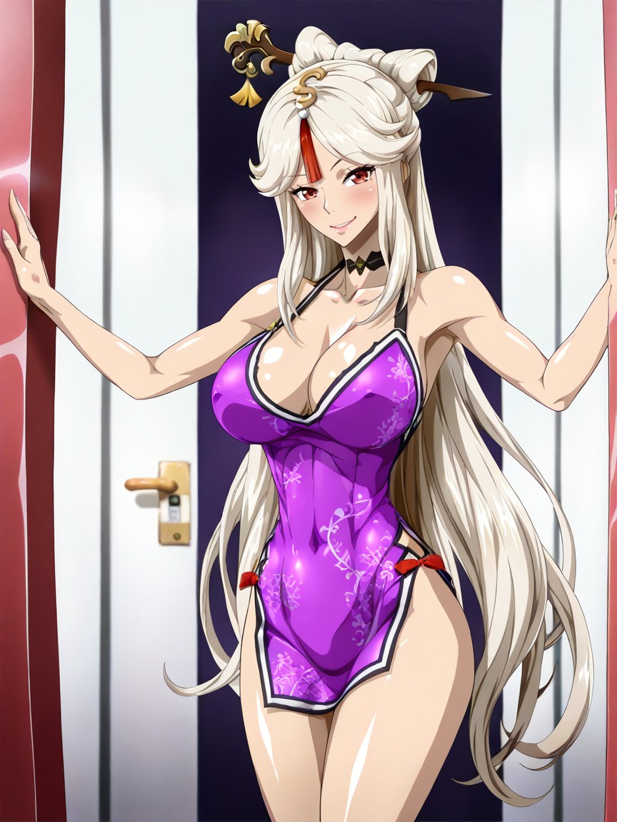 Slutty Purple China Dress, Tight Snatched Waist, Medium Breast Hentai AI Porn