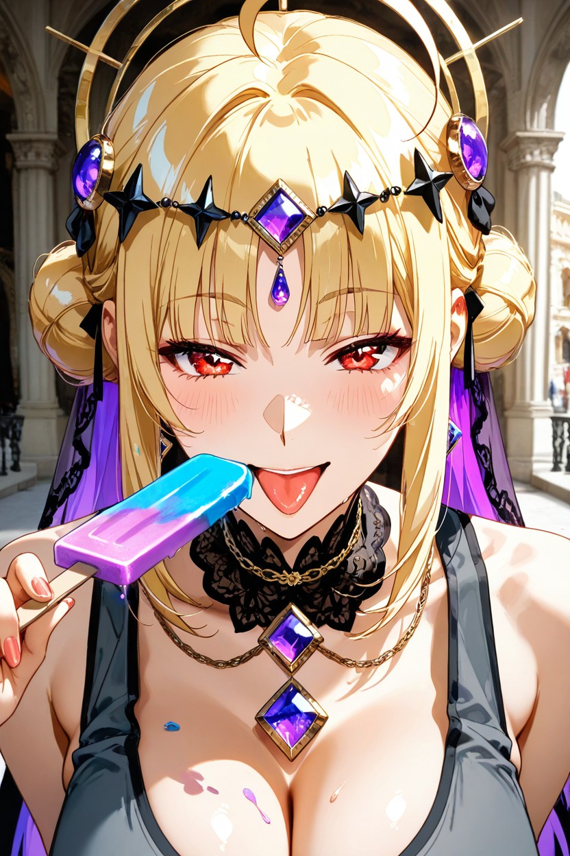 Resting Strictly Above The Eyebrows The Chain Is Pressed Closely Against The Lower Edge Of The Blunt Bangs, 25+, Girl Hentai AI Porn