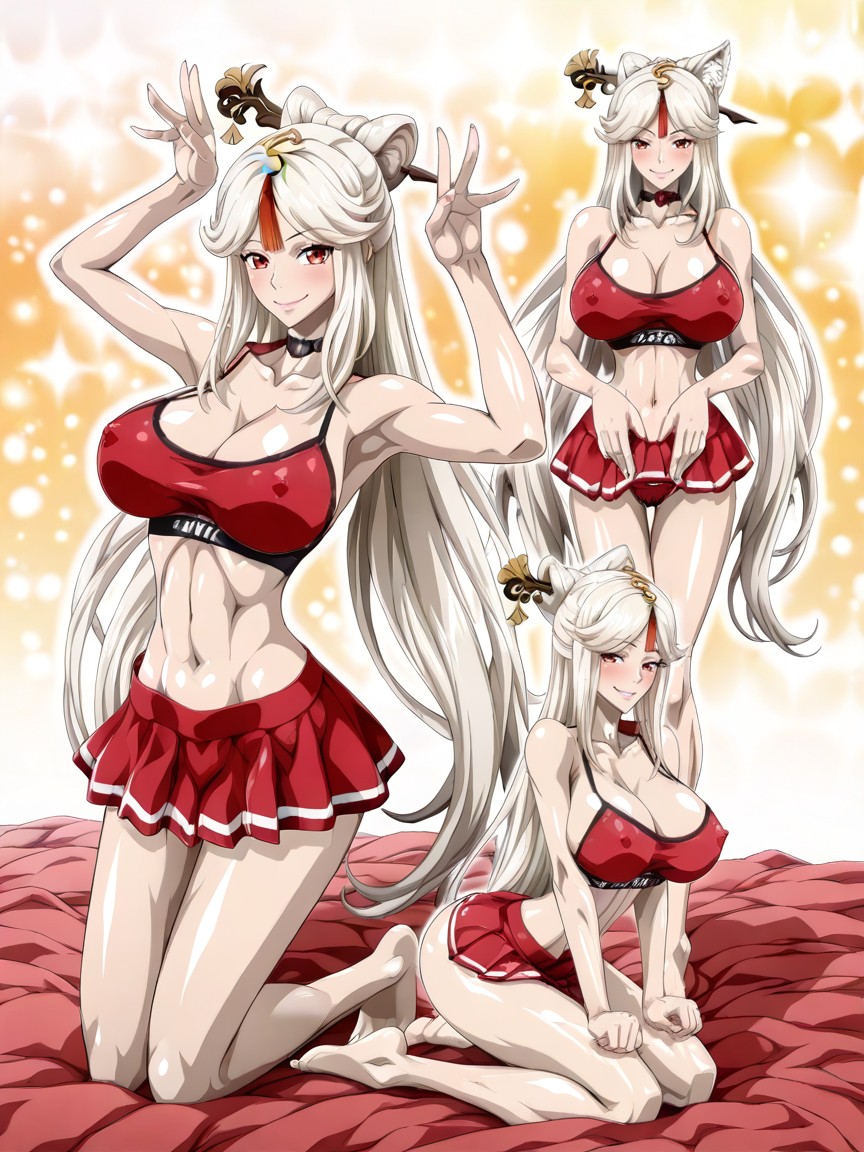 Very Long Black Eyelashes, Red Spaghetti Strap Sports Bra, Medium Breast Hentai AI Porn