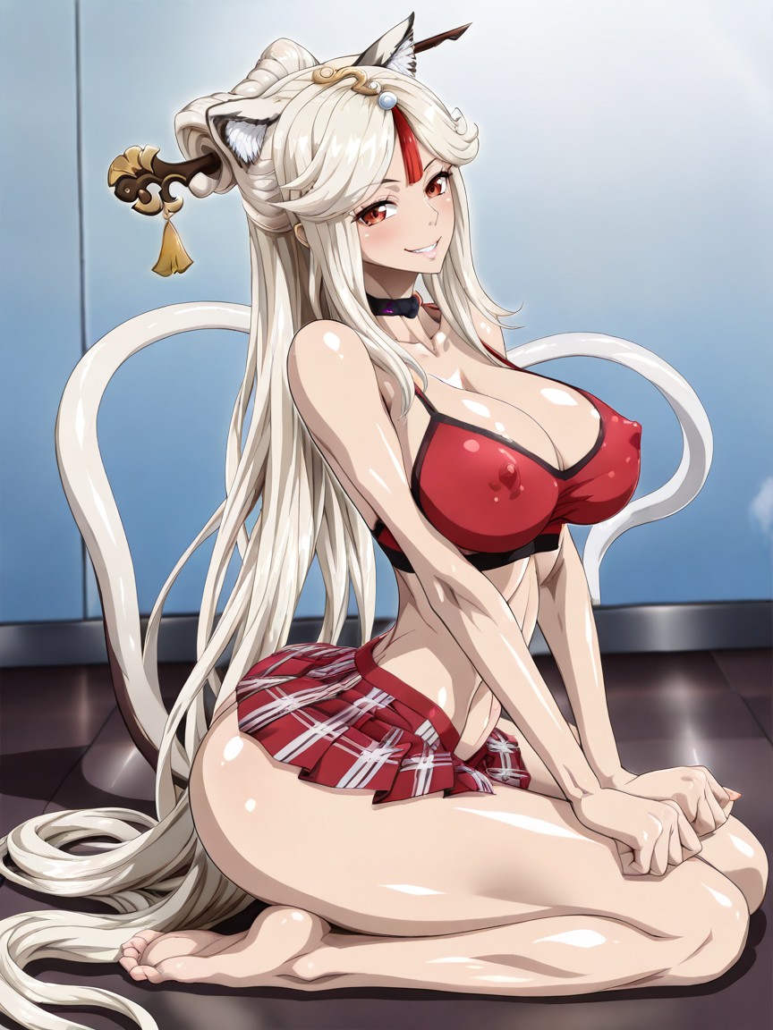 Seductive Gaze, Sitting On Her Butt, Wide Smile Hentai AI Porn