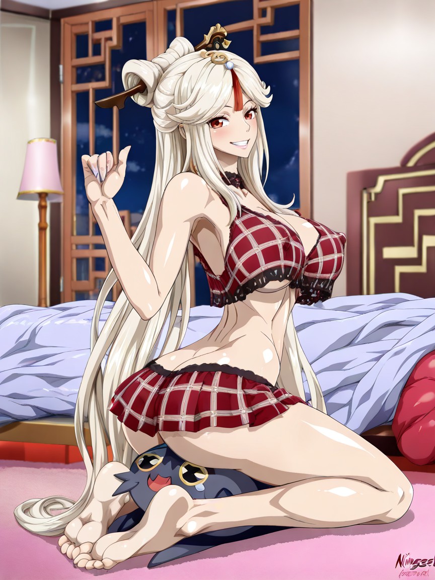 Gleeful Smile, Bedroom, Erect Nipples Hentai AI Porn