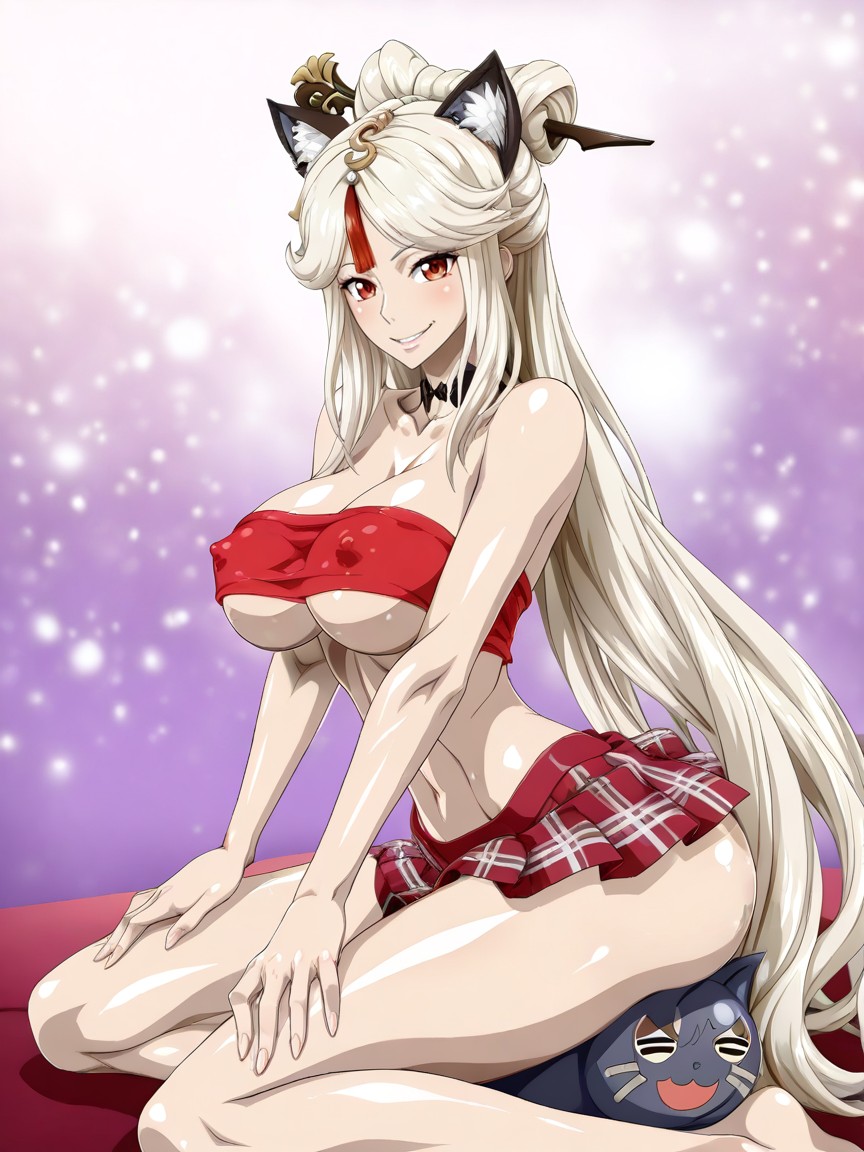 Perfectly Round Tits, Sitting On The Floor, Tall Neko Ears Hentai AI Porn