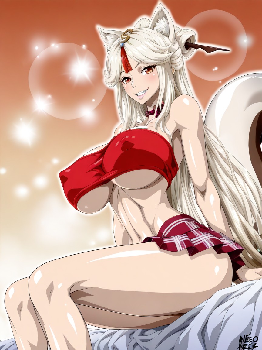 Pleated Miniskirt, Red Tube Top, Wide Smile Hentai AI Porn