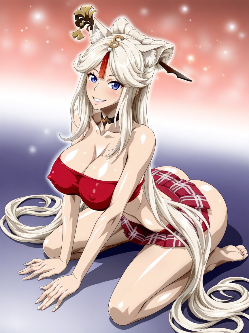 Horny Smile, Sitting On The Floor, Long Stretched Waist Hentai AI Porn
