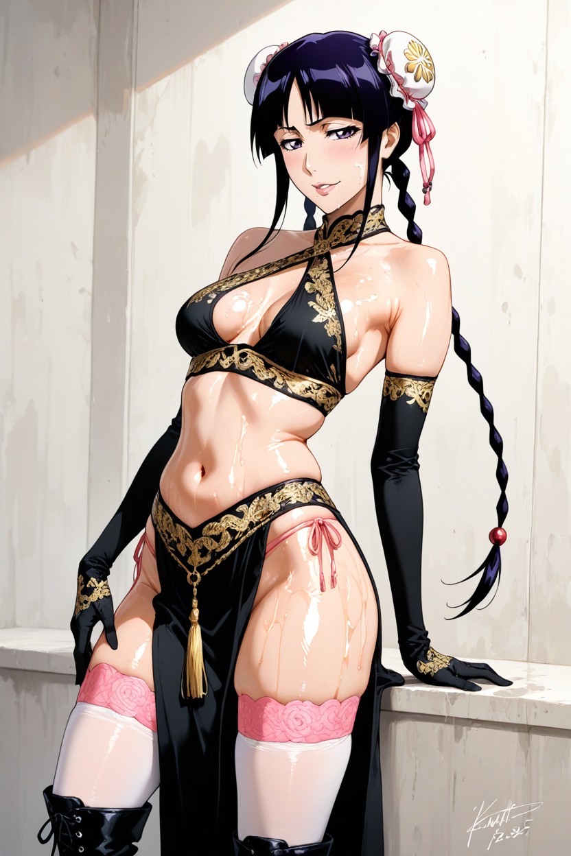 Skinny, Lace-up Boots, Oiled Skin Hentai AI Porn
