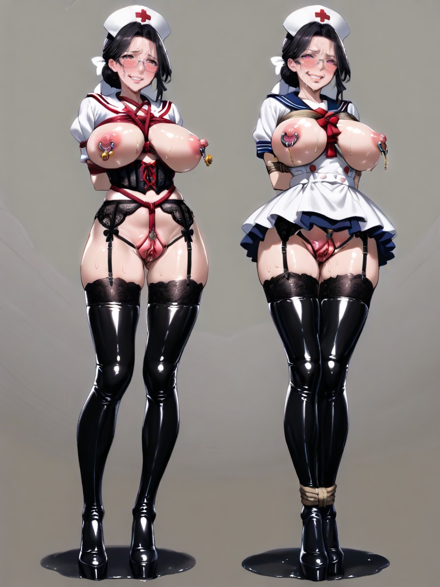 Full Body, Simple Background, Arms Behind Back Hentai AI Porn