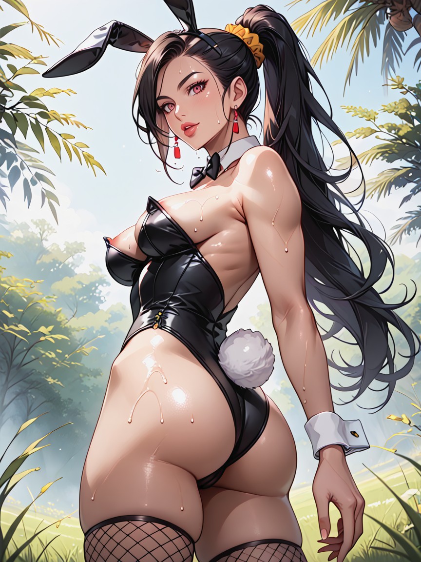 25+, Pechos Medianos Naturales Perfectos, Black Bunny Suit Hentai IA