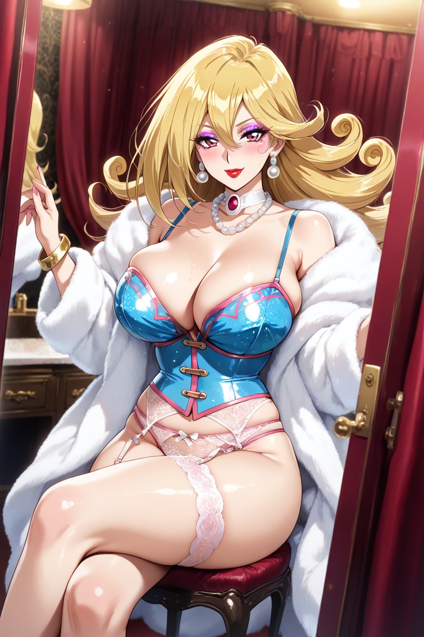Burgundy Room, White Pearl Necklace, Subtle Sexiness Hentai AI Porn