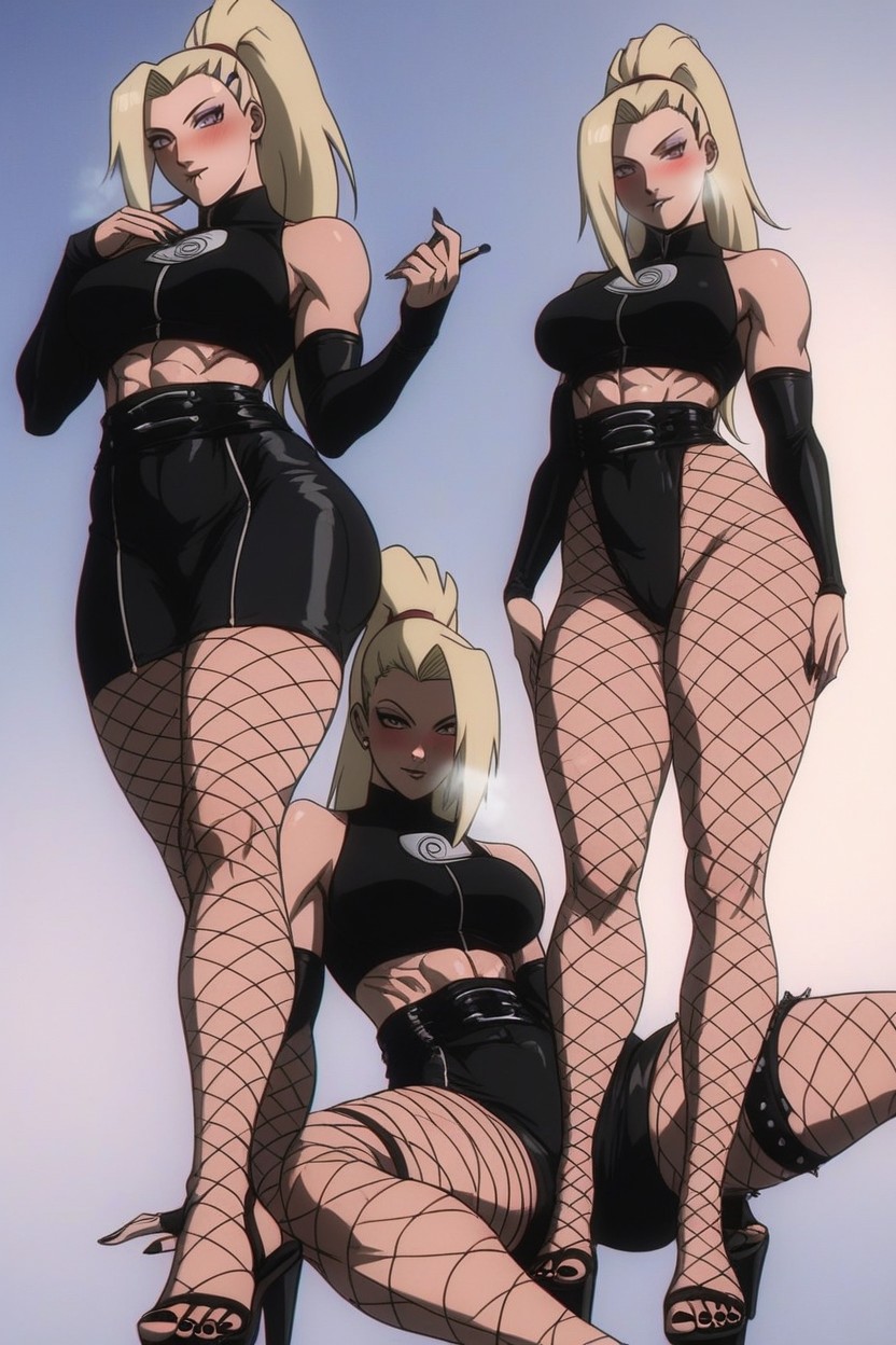 Stands Out Nipples, Multiple Views, Dark Grey Shinobi Sandals Perfect Anatomy Hentai AI Porn
