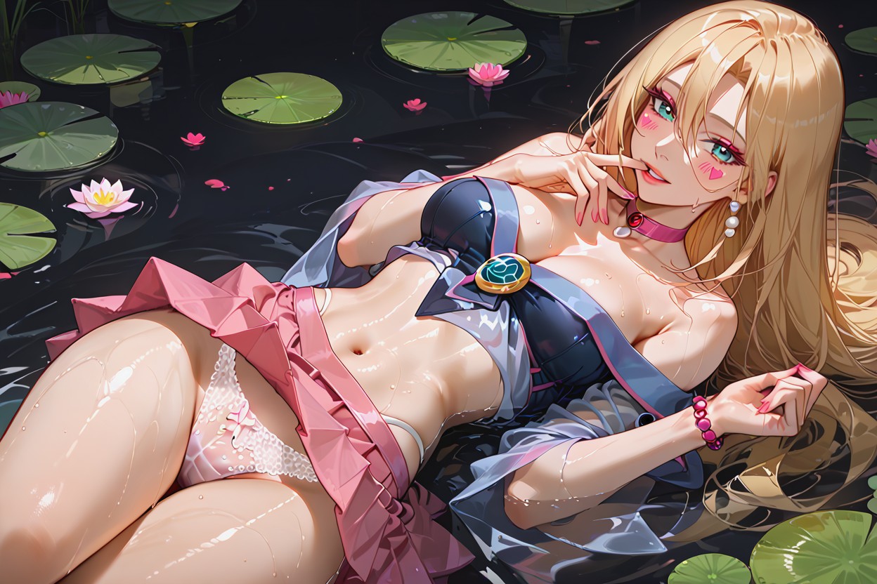 Biting Her Finger, Medium Breasts, Deep Cleavage Hentai AI Porn