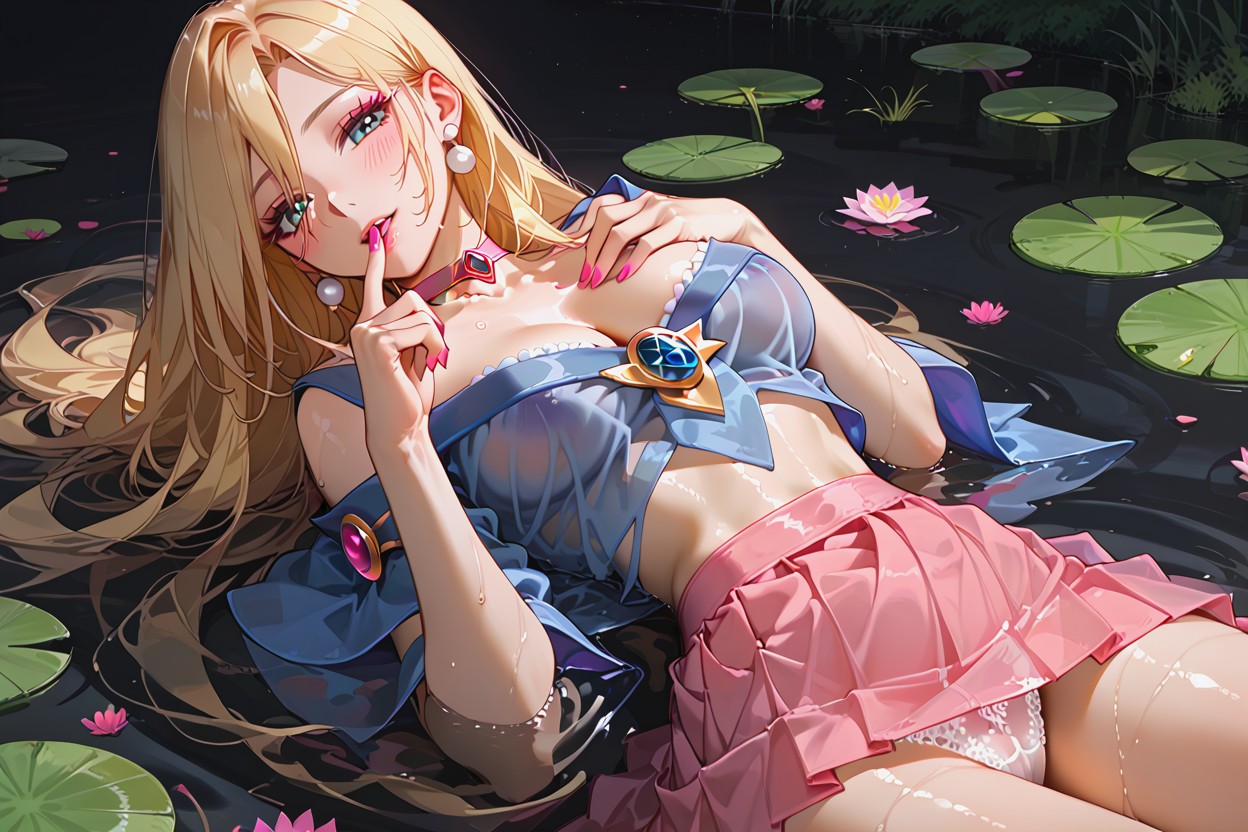 Pink Pleated Skirt, Pink Choker, Medium Breasts Hentai AI Porn