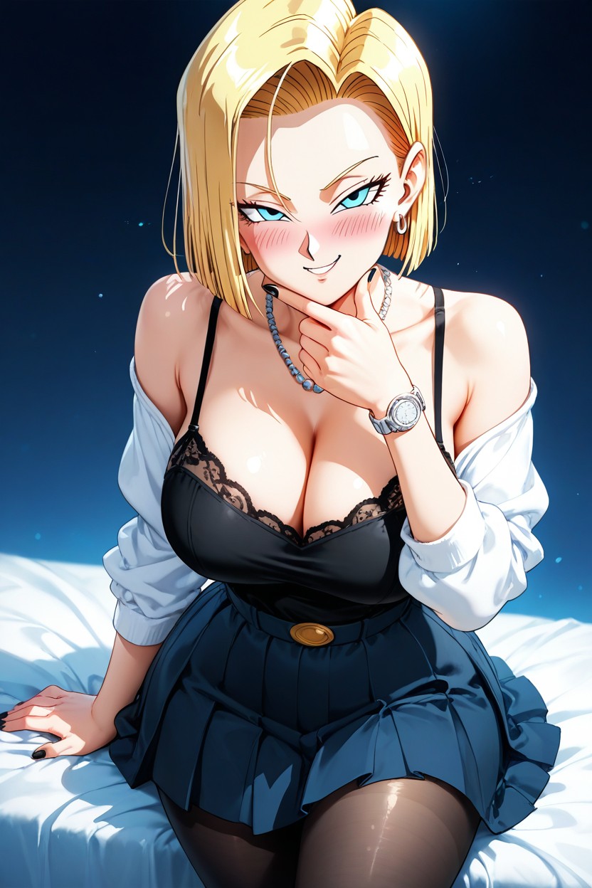 Iconic Facial Features, Calm Confident Expression, Blonde Bob Haircut Hentai IA