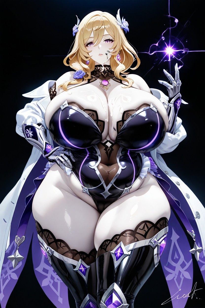 Silver Technologic Elbow Gauntlets, Breast Expansion, Signature Lisa From Genshin Impact Accessories Hentai AI Porn