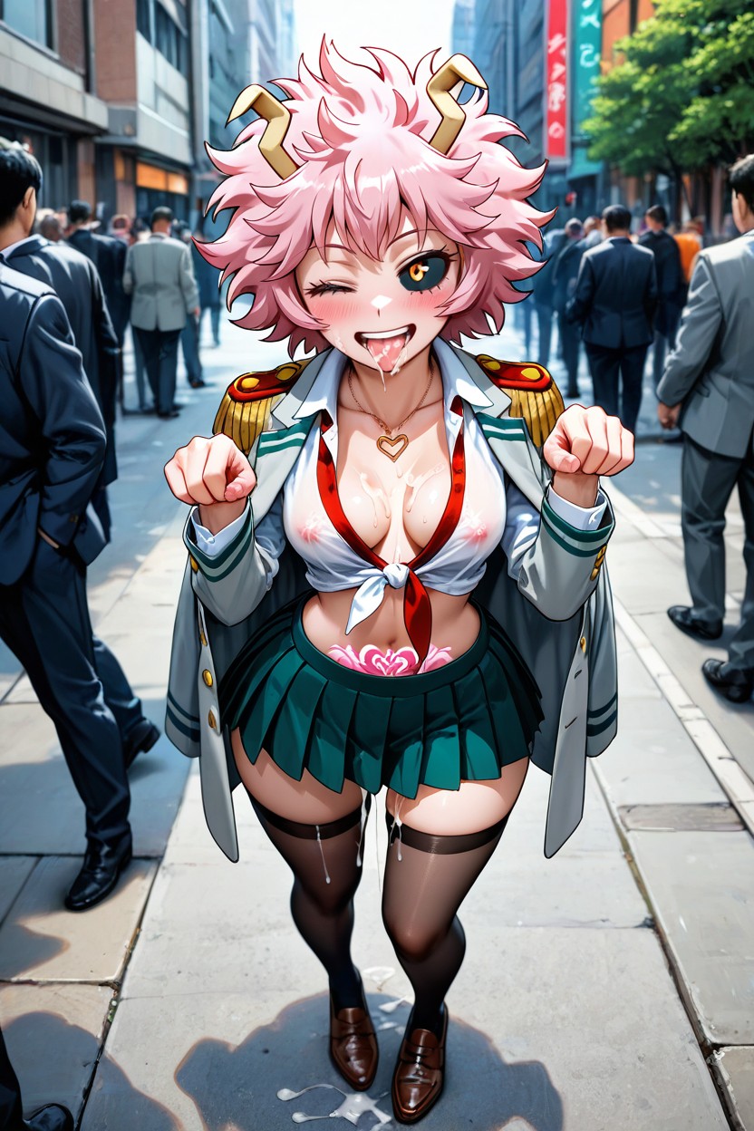 Cum Drip Through Thigh, Decorative Epaulettes Are Placed On Both Shoulders, Tied Shirt Hentai AI Porn