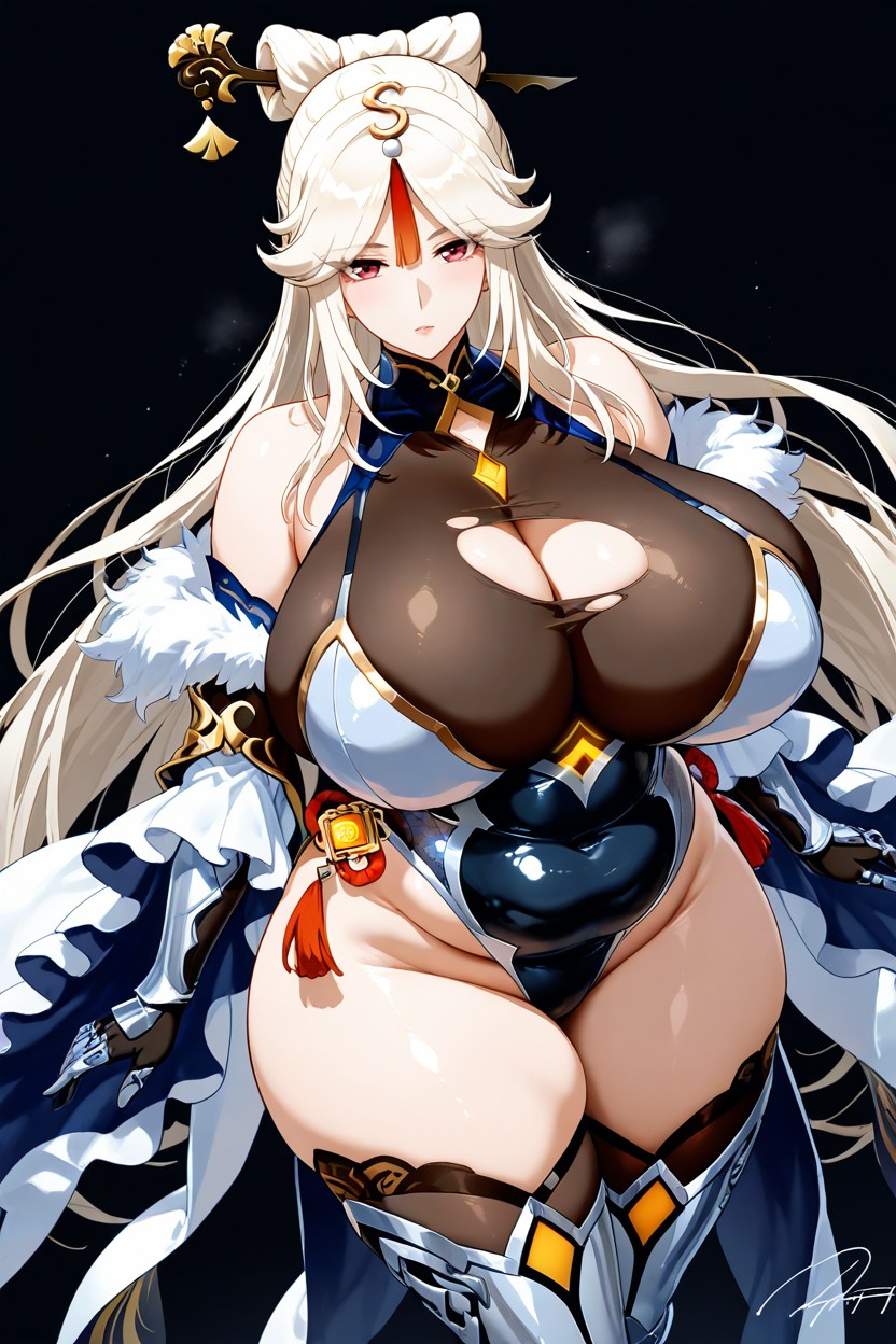 Signature Ningguang From Genshin Impact Hair Accessories, Hyper Excessively Fat Ningguang From Genshin Impact, Front View Hentai AI Porn