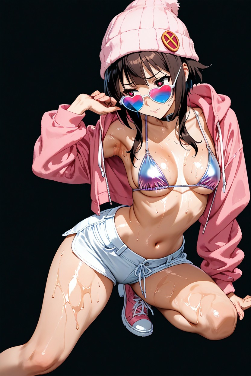 Looking At Viewer, Color Sunglasses, Simple Black Background Hentai AI Porn