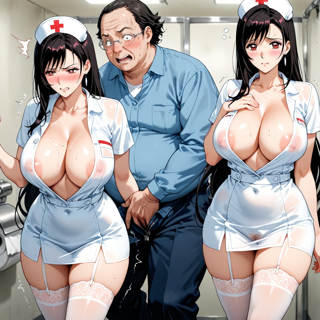 Hospital Toilet, See-through White Nurse Uniform, 25+ Hentai IA