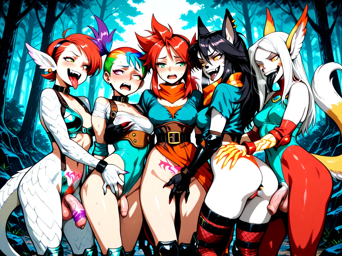 Black Striped Glowing Scaled Skin, Hairy Pussy, Rainbow Hair Hentai AI Porn