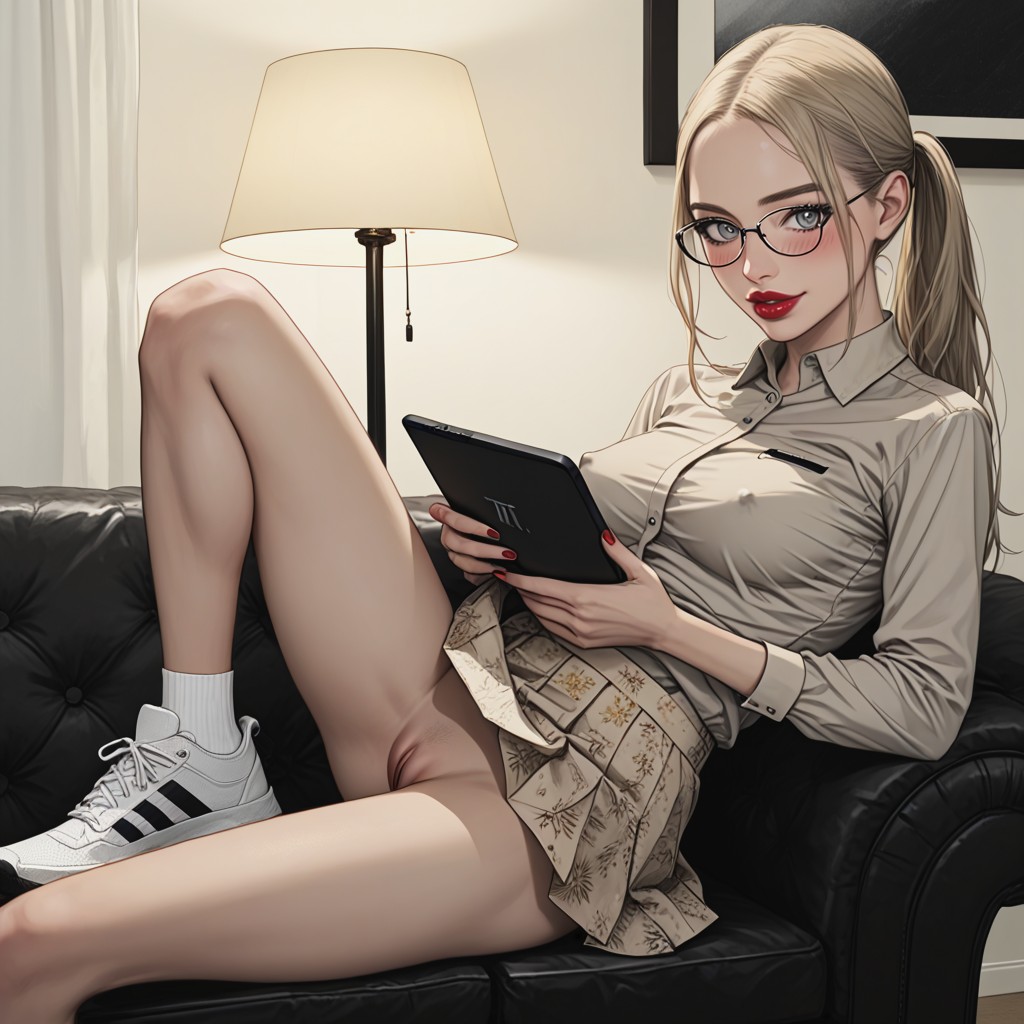 Beige Floral Croppedskirt, Skinnythigh, Skinnythigh Hentai IA