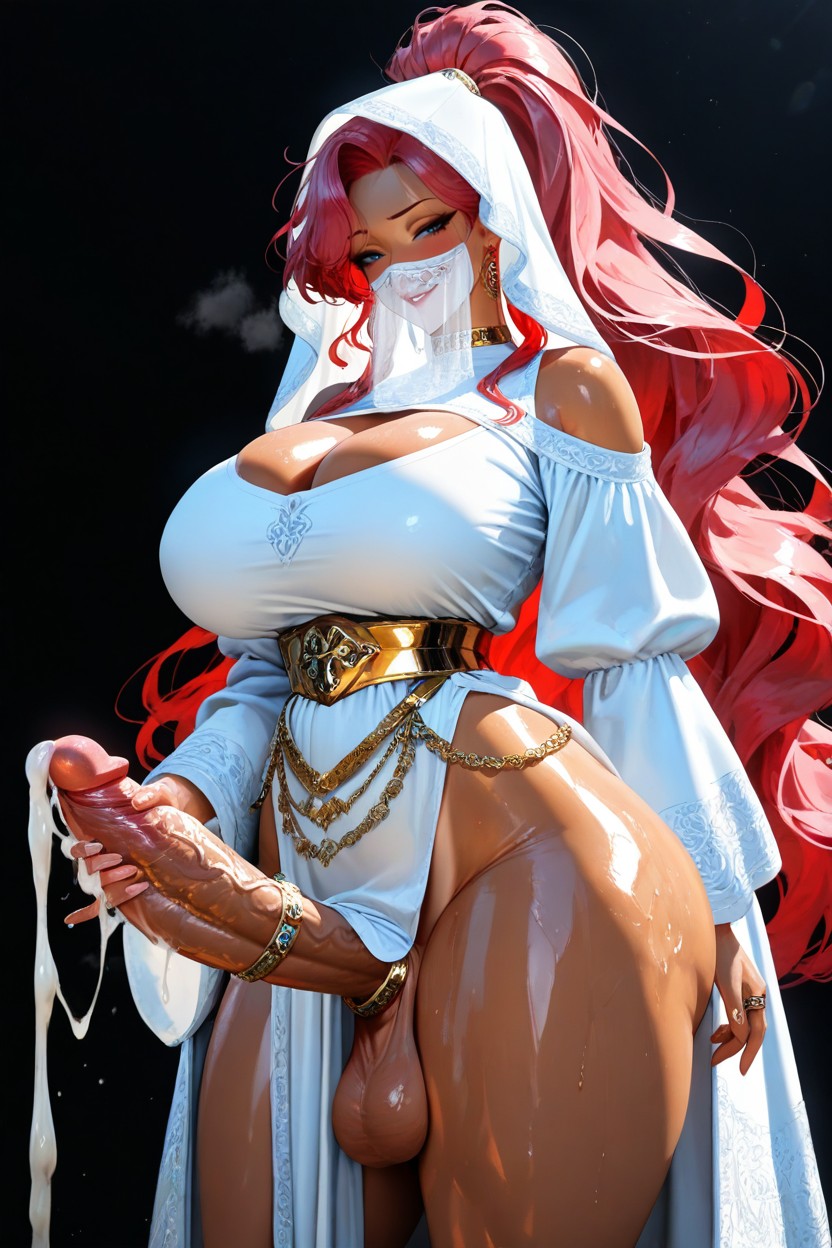 Messy Hair, Lots Of Gold Jewelry With Jewels, Big Perky Rounded Breasts Hentai AI Porn
