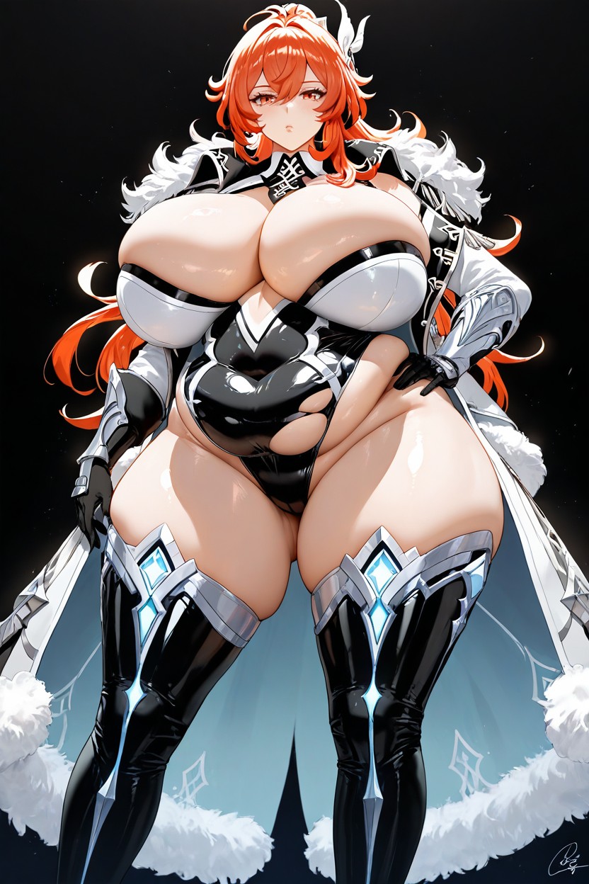 Diluc From Genshin Impact Orange Ginger Color Hair, Signature Diluc From Genshin Impact Head Accessories, 25+ Hentai AI Porn