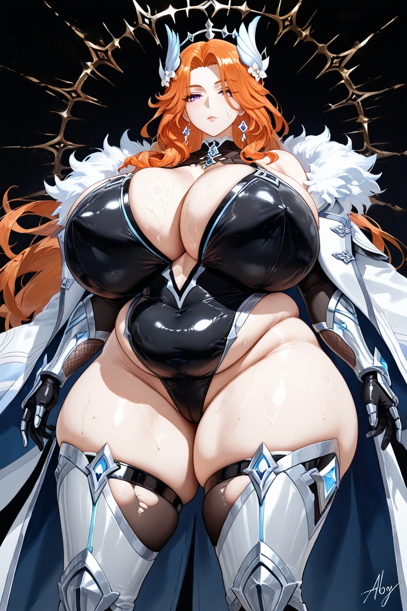 Wearing Excessively Fat Shining Silver Technologic Black And White Taimanin Bodysuit, Wide Fat Waist, Alternate Costume Hentai AI Porn
