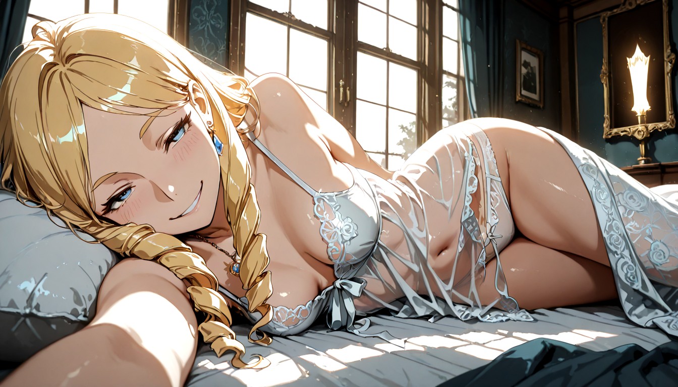 Hard Light, Dawn Sunbeams Streaming In Through Ornate Window, No Bangs Hentai AI Porn