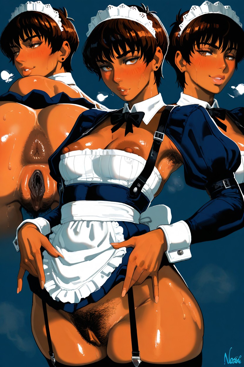 Heavy Blush, Detailed But Clean Rendering, Very Dark Pussy Hentai AI Porn