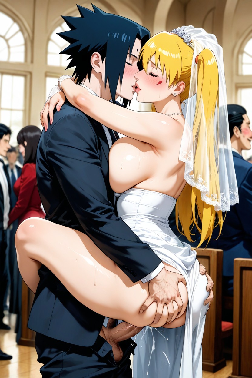 Wedding Dress, Veil, 2 People Hentai AI Porn