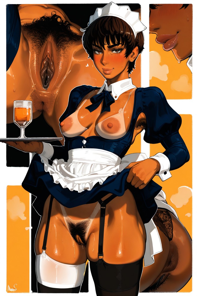 Dark Nippes, White Apron With Ruffles And Lace, Clear Rim Lighting Hentai AI Porn