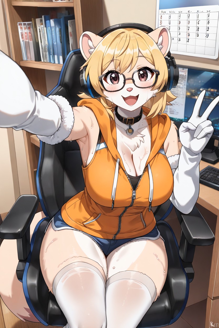 Headphones, Sweaty, Black Collar Hentai AI Porn