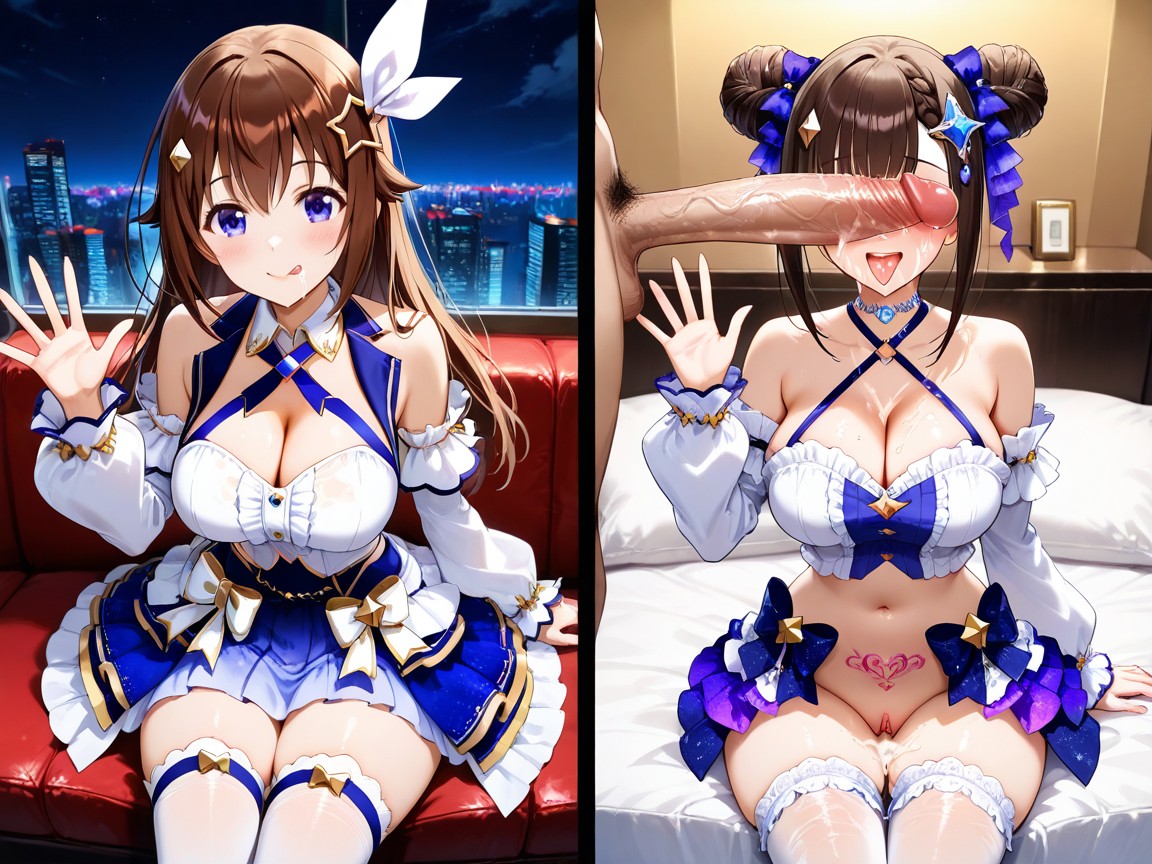 Hdr, Wearing Thighhigh Stockings With Satin Bows, Tongue Out Hentai AI Porn