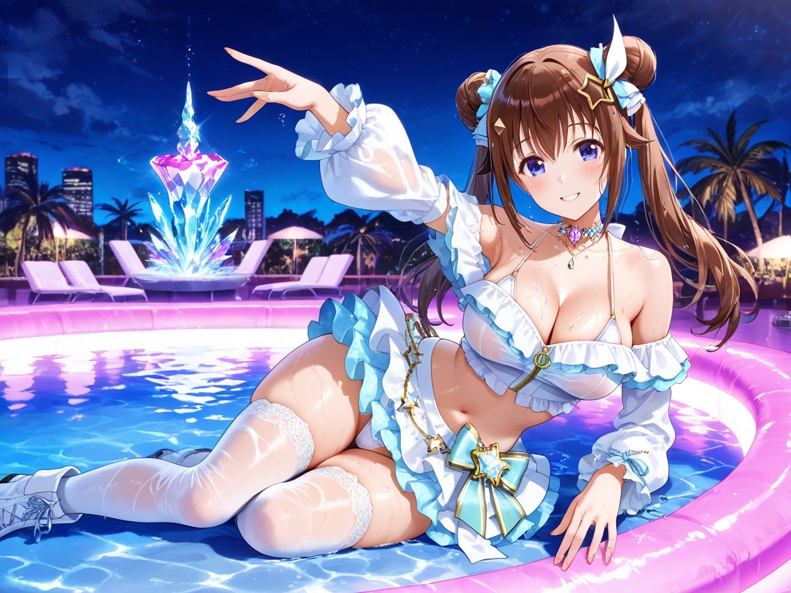 Detailed, Wearing Frilled Idol Outfit, Double Bun Hentai AI Porn