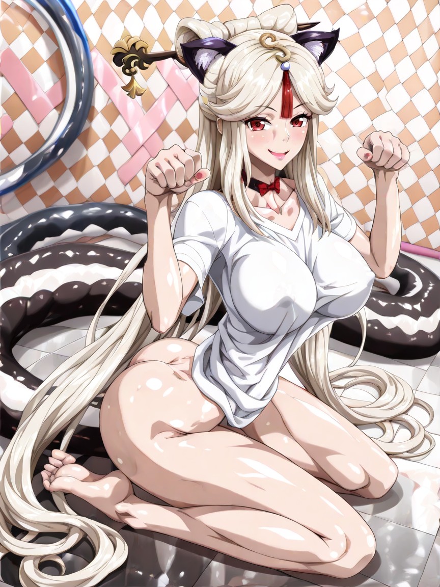 Choker, Long Stretched Waist, Very Submissive Sit Hentai AI Porn