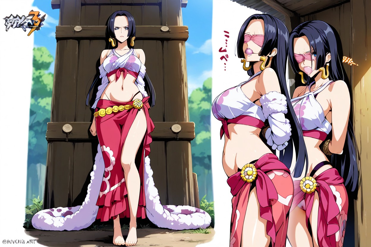 Female Tied Against Wooden Post, Pussy Focus, Front View Hentai IA