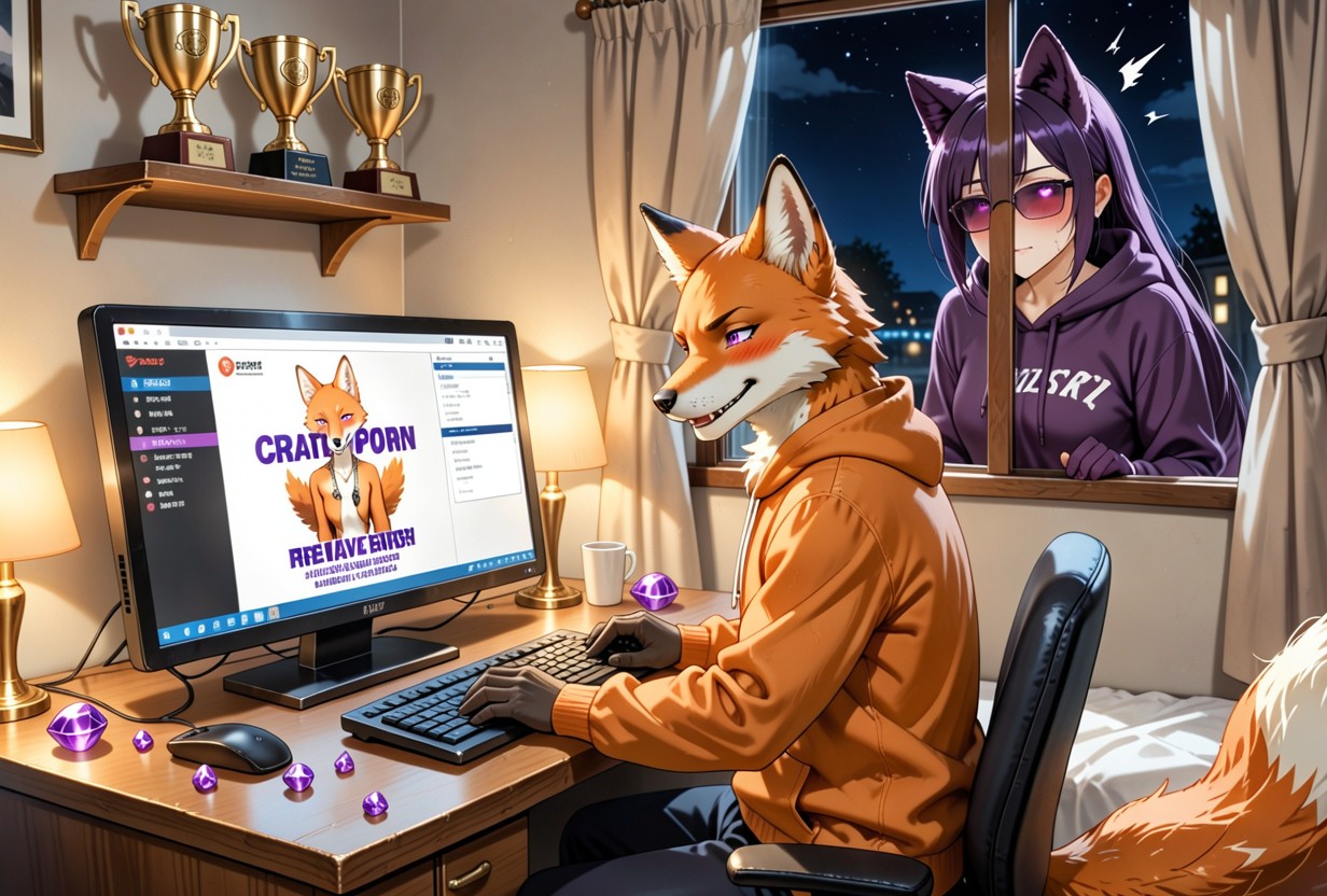 Createporn Art Contest Trophies On Shelf, Warm Cozy Lighting, 18+ Hentai AI Porn